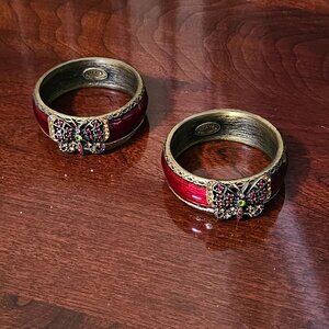 RARE JAY STRONGWATER BUTTERFLY FLORA FAUNA CRYSTAL RED  ENAMEL NAPKIN RINGS
